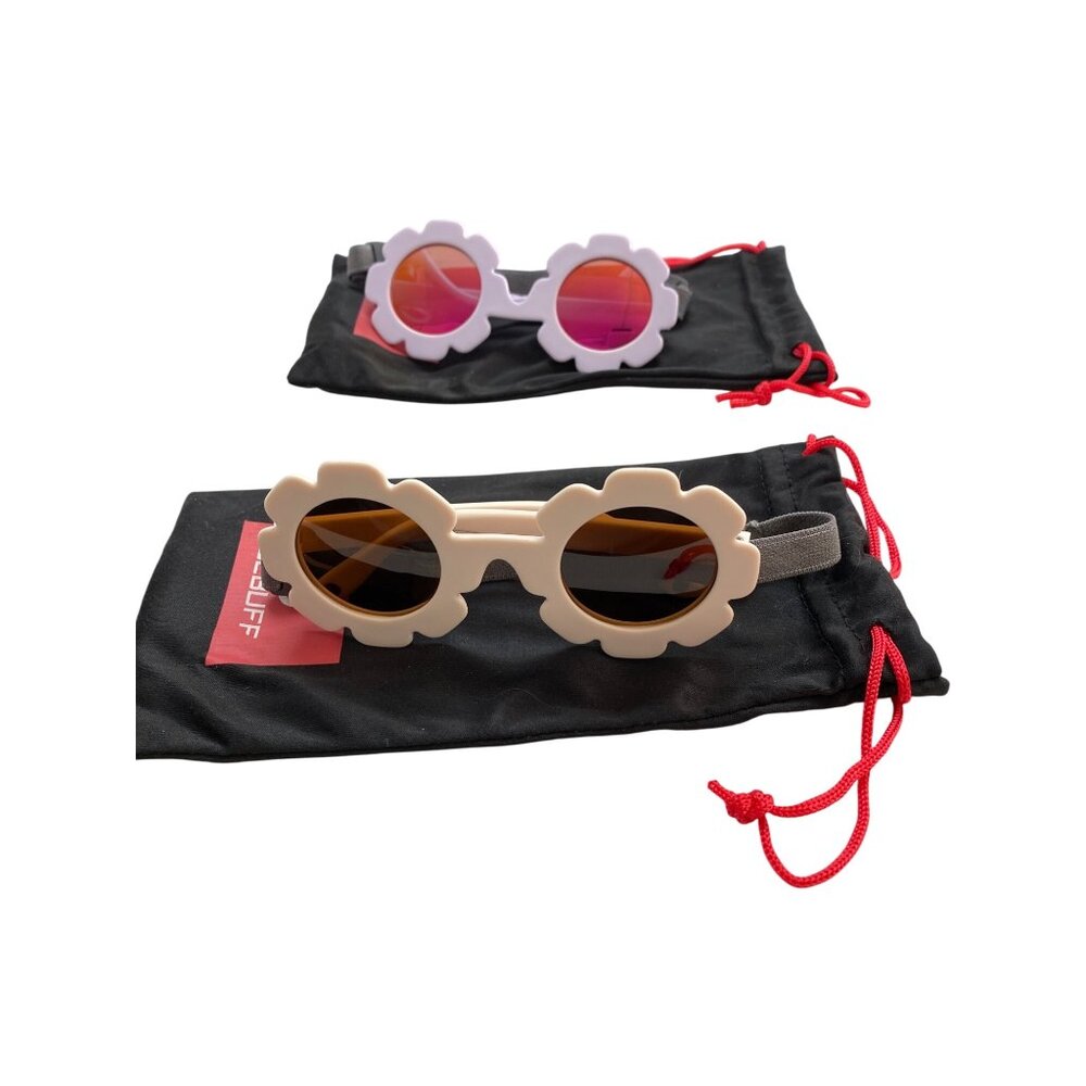 Debuff Childrens Flower-Shaped Sunglasses Set Beige & Lavender.